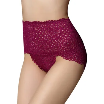 

Women Sexy Underwear Solid Color High Waist Abdomen Lace Ladies Underwear Embroidered Hollow Briefs