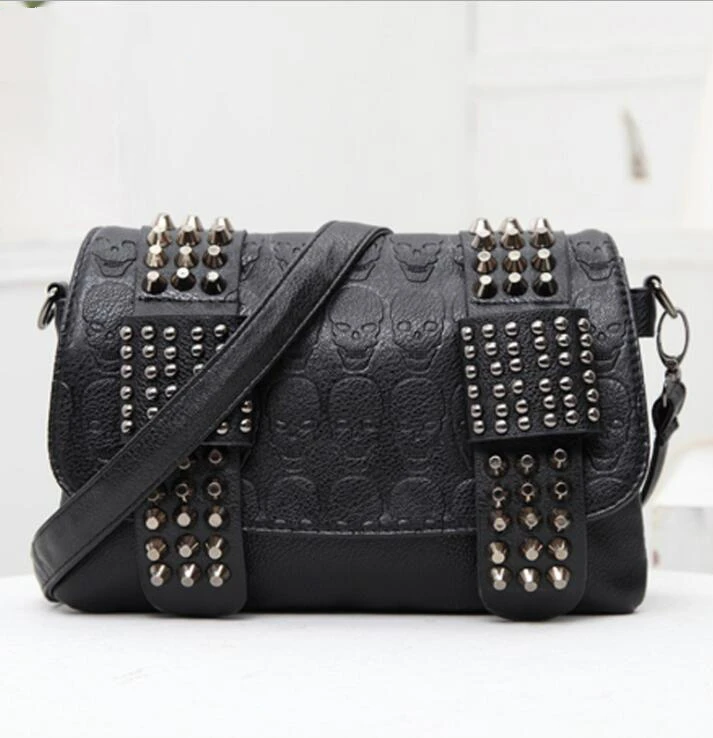 

112217 newhotstacy lady rivet skull print shoulder bag female flap bag