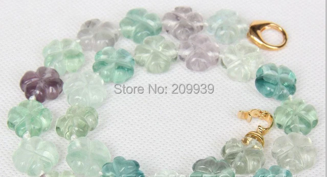 

huij 004085 Stunning 18" 15mm genuine flower Fluorite necklace