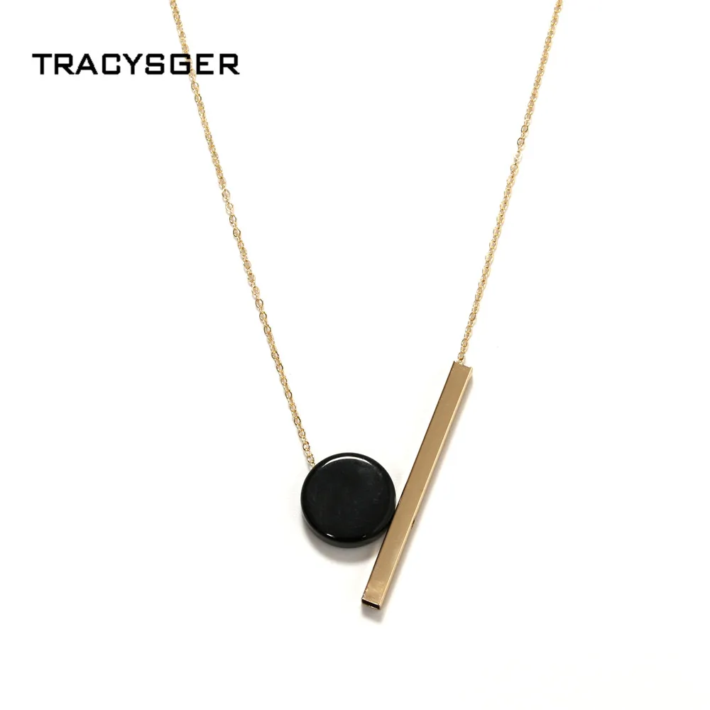 

AL-N84391 /TRACYSGER/ simple geometric round combination pendant long necklace