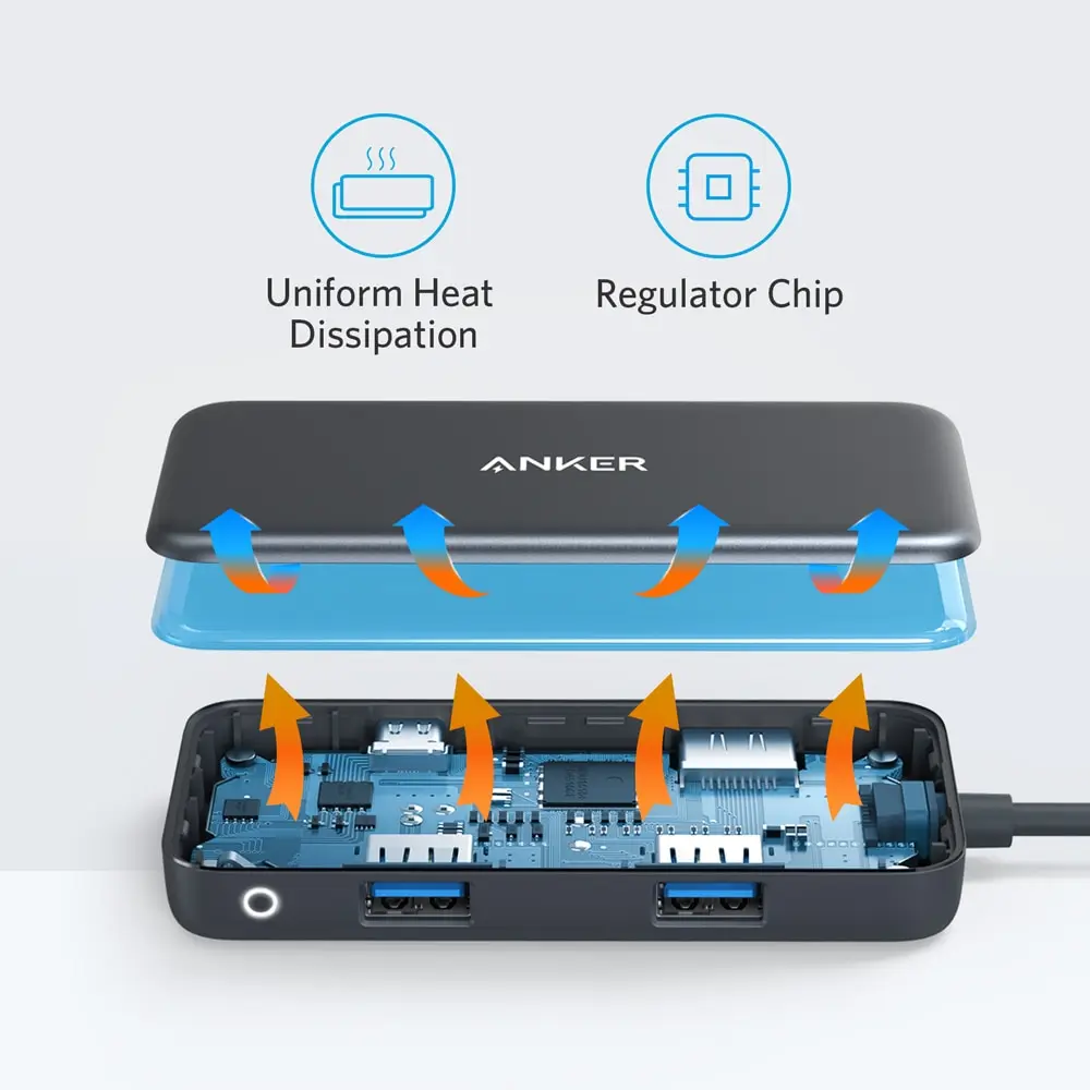 Anker USB C концентратор, 4 в 1 взаимный обмен данными между компьютером и периферийными устройствами C адаптер переменного тока, 4K кабель-Переходник USB C на HDMI, с 2 портами(стандарт 3,0 Порты, 60 Вт Мощность доставки зарядки Порты и разъёмы для MacBook Pro и многое другое