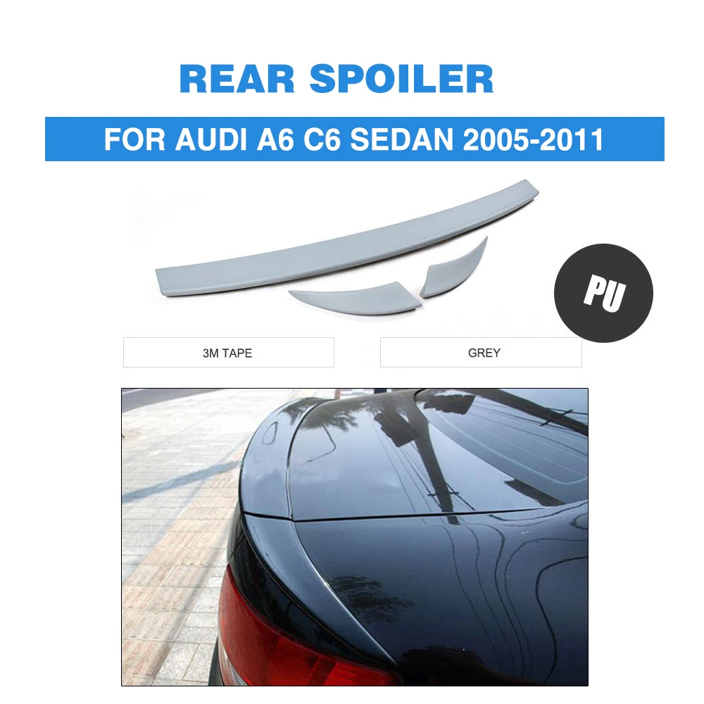 Задний спойлер багажника крыло губы для Audi A6 C6 Седан 2005-2011 Автомобильный спойлер PU Неокрашенный Серый 3 шт./компл