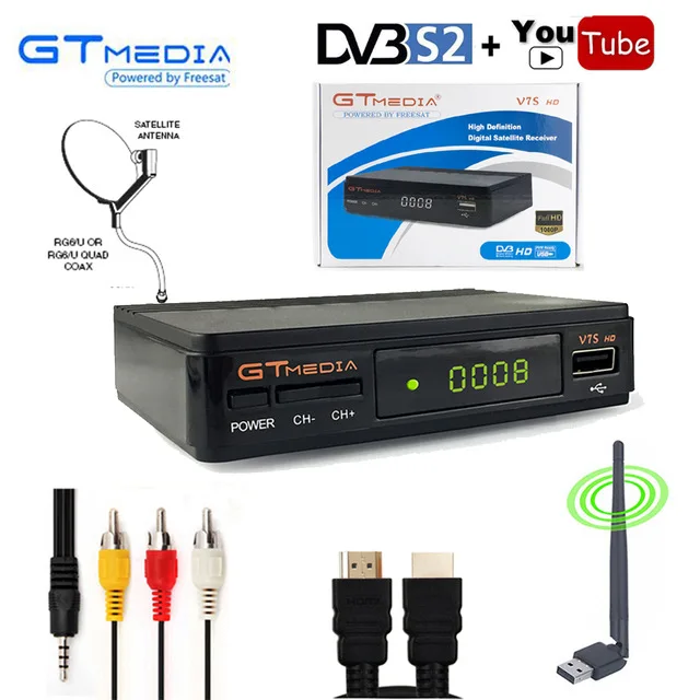 

Digital Tv Box Gtmedia V7S HD Receptor Cline Player Tuner DVB-S2 1080P Satellite Receiver Vu Biss Youtube Wifi Antenna Freesat
