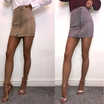 

arrival Women High Waist Faux Suede Zipper Pencil Skinny Slim Short Sexy Mini Skirt 2018 New Summer Skirt