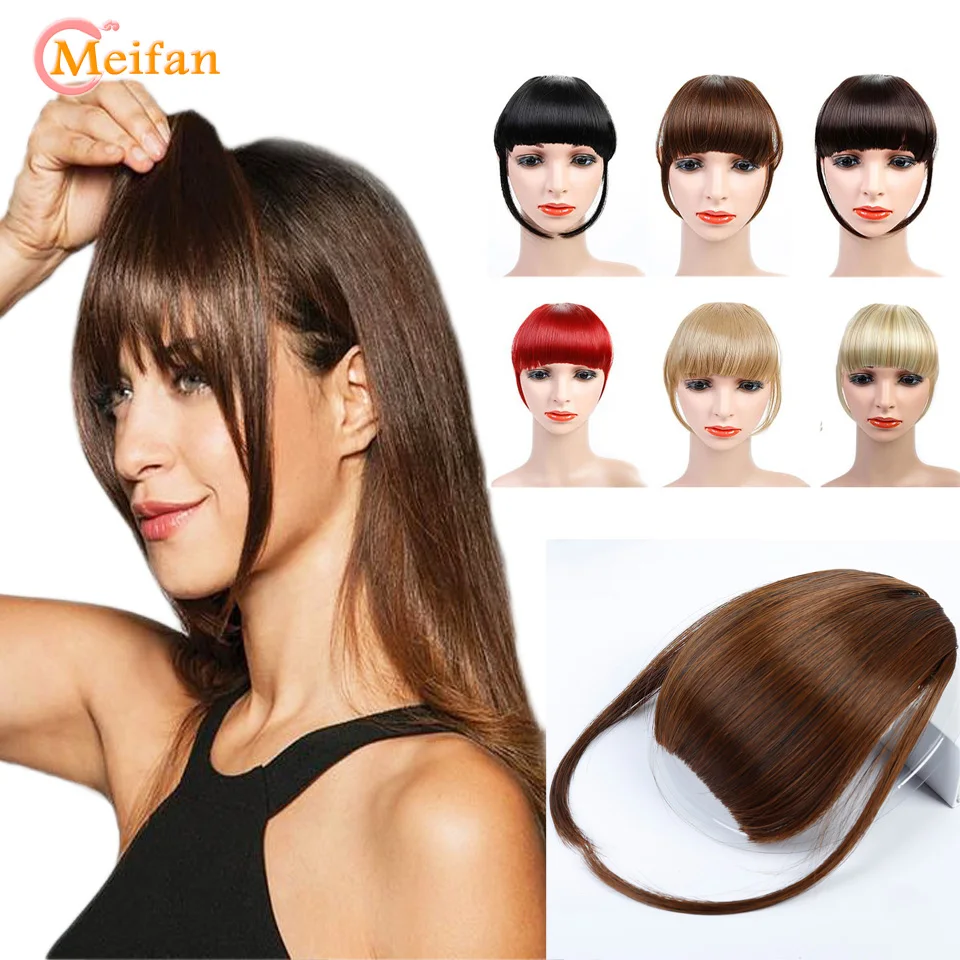 

MEIFAN Short Hair Bangs with Two Long Sides Clip in Hair Extensions Heat Resistant Synthetic Nature False Fringe