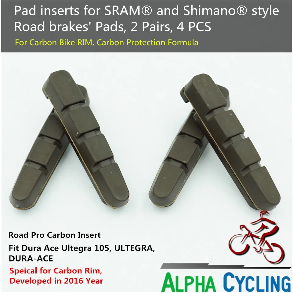 BRAKE PADS SHOES INSERTS PAIR TYPE SHIMANO SRAM ALLOY CARBON RIMS ROAD BIKE
