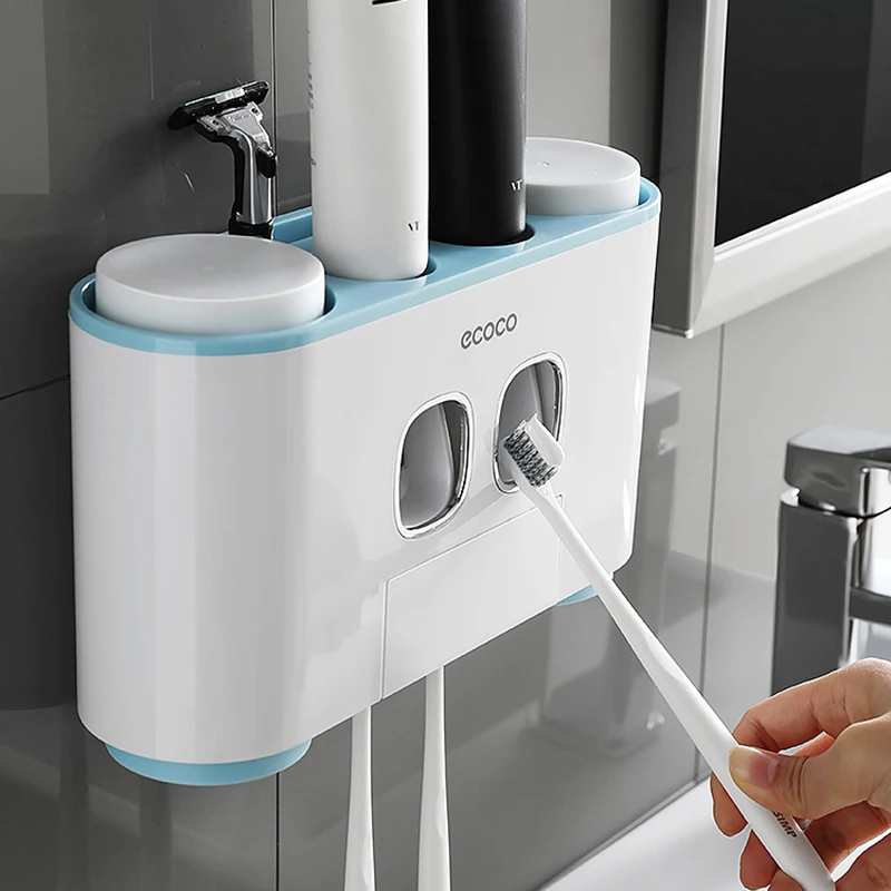 

Bathroom Automatic Toothpaste Dispenser Toothpaste squeezer Wall Paste Mounted 4 cup Toothbrush holder Bathroom accessories set