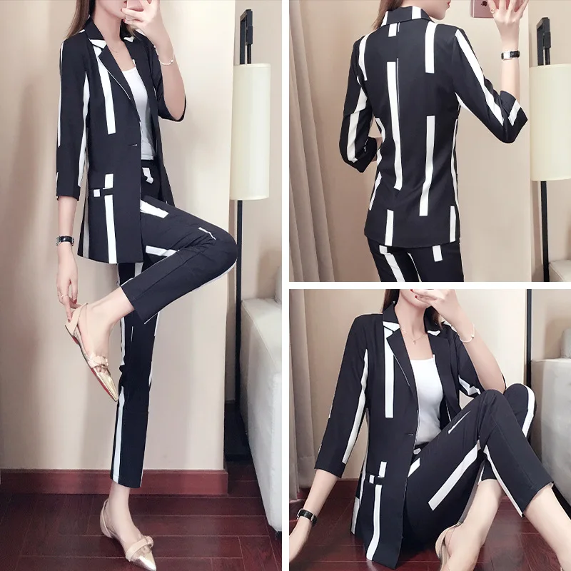 2 piece outfits for women suit female spring and autumn striped suit 2018 new temperament fashion OL suit 2 piece outfits for women suit female spring and autumn striped suit 2018 new temperament fashion OL suit