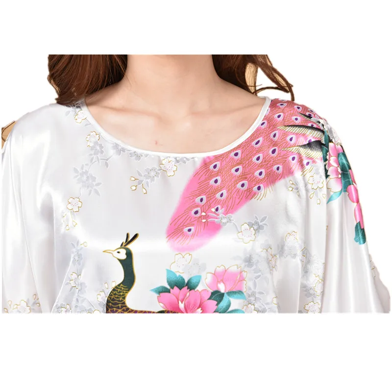 Лидер продаж, китайская женская шелковая пижама, халат, летняя Домашняя одежда, с принтом павлина, юката, ночная рубашка, J06