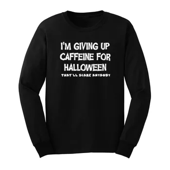 

Mens Caffeine for Halloween Funny Casual Long Sleeve T-Shirts Men Tee