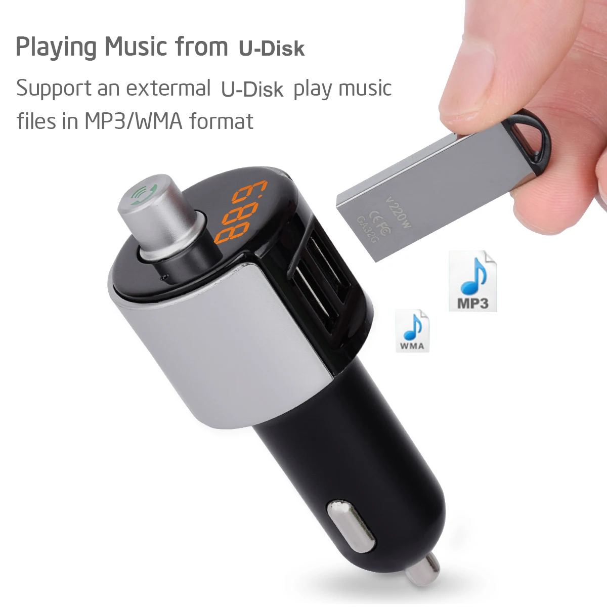 C27A USB Автомобильное зарядное устройство для смартфона, Bluetooth, fm-передатчик, автомобильный комплект громкой связи, MP3 музыкальный плеер, двойной USB порт, автомобильное зарядное устройство