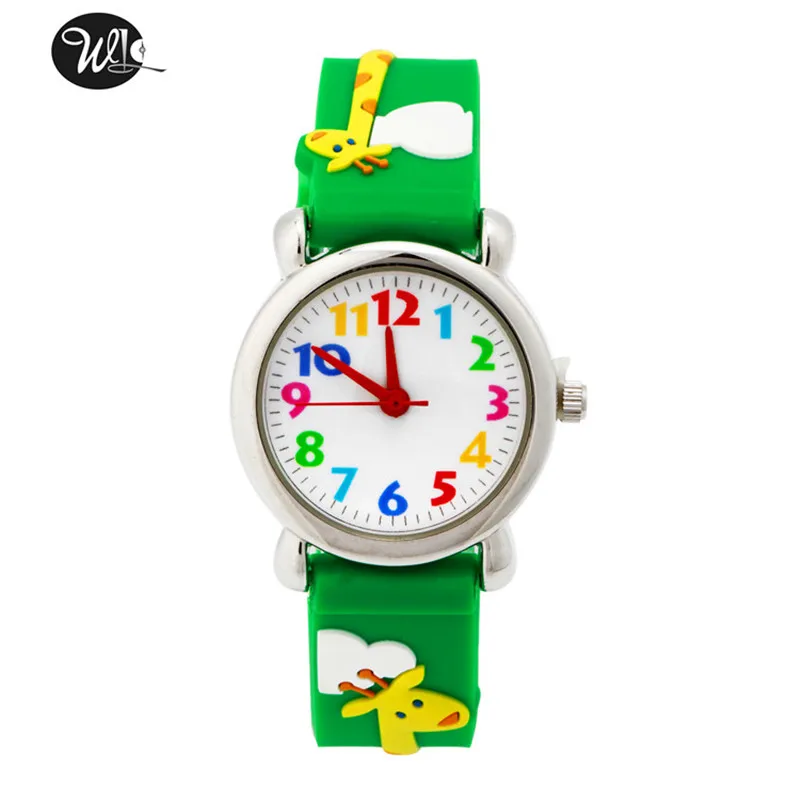 

Kids Watch 3D Cartoon Green Giraffe Pattern Quartz Watch Boy Girl Learning Time Pointer Green Waterproof Watch
