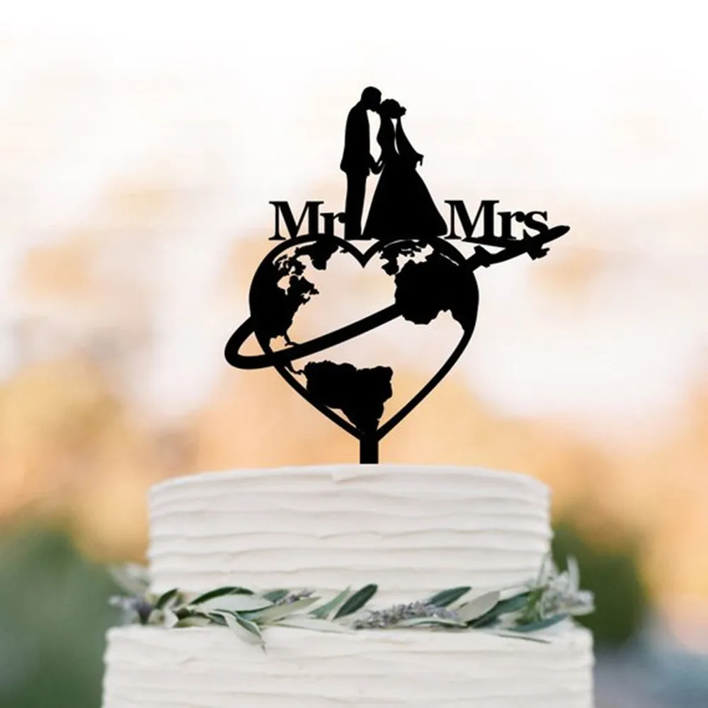 

World Map Wedding Cake Topper Mr and Mrs Travel World Map Wedding Cake Topper New Design World Map with Couple Cake Decor