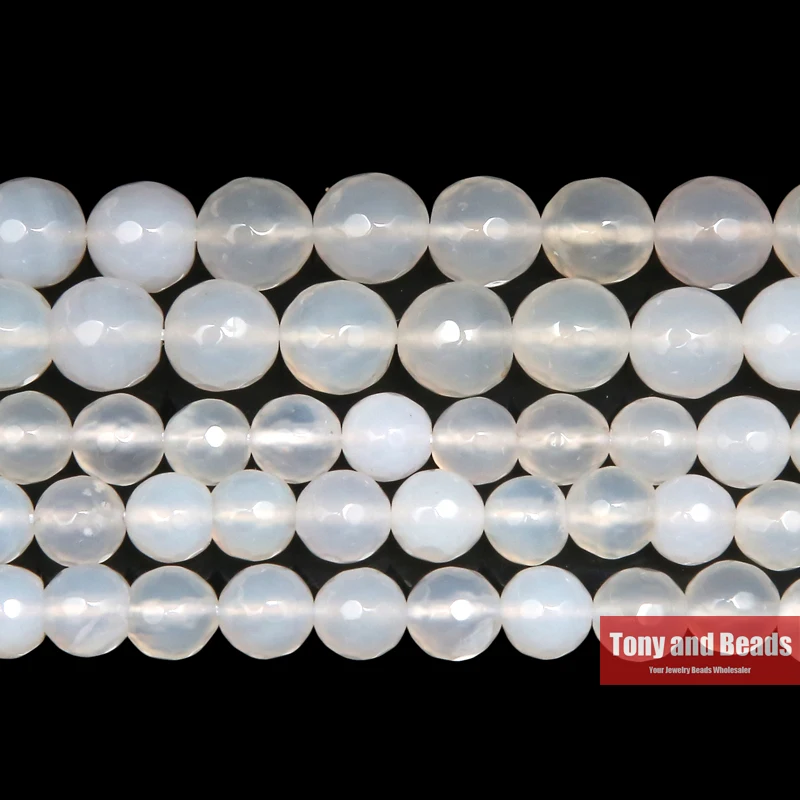 

Free Shipping 15" Natural Stone Faceted White Agates Round Loose Beads 6 8 10 12MM Pick Size For Jewelry Making