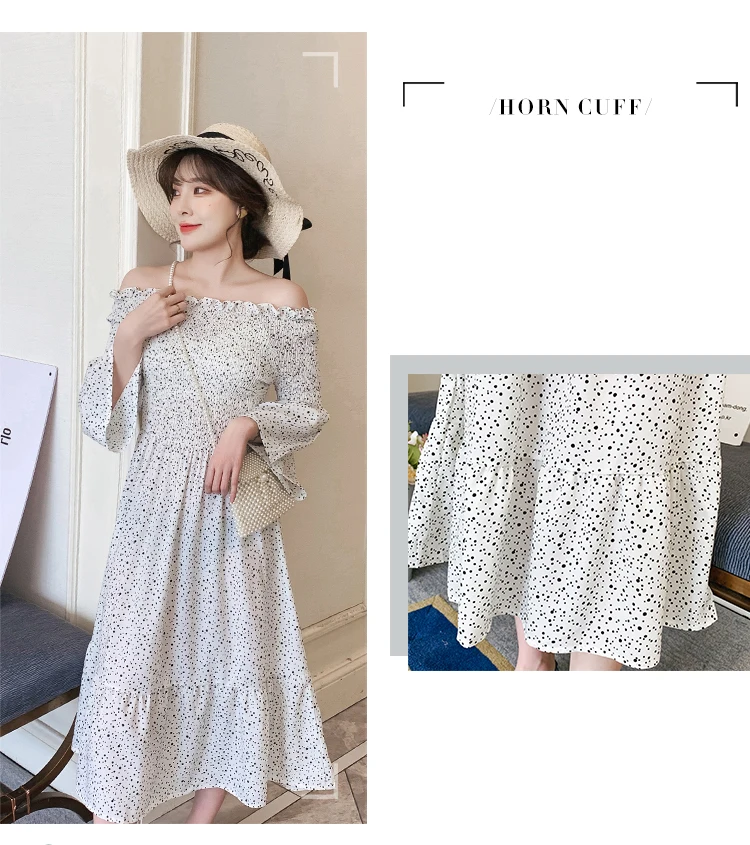 Новое поступление летнее платье для беременных Женская милая точка Shoulderless большой размер платье для беременных женская одежда MD-01072