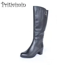 Модные зимние женские ботинки; botas mujer; женская обувь из коровьей кожи; bottes femmes; длинные сапоги с шерстяной подкладкой; Pritivimin FN54
