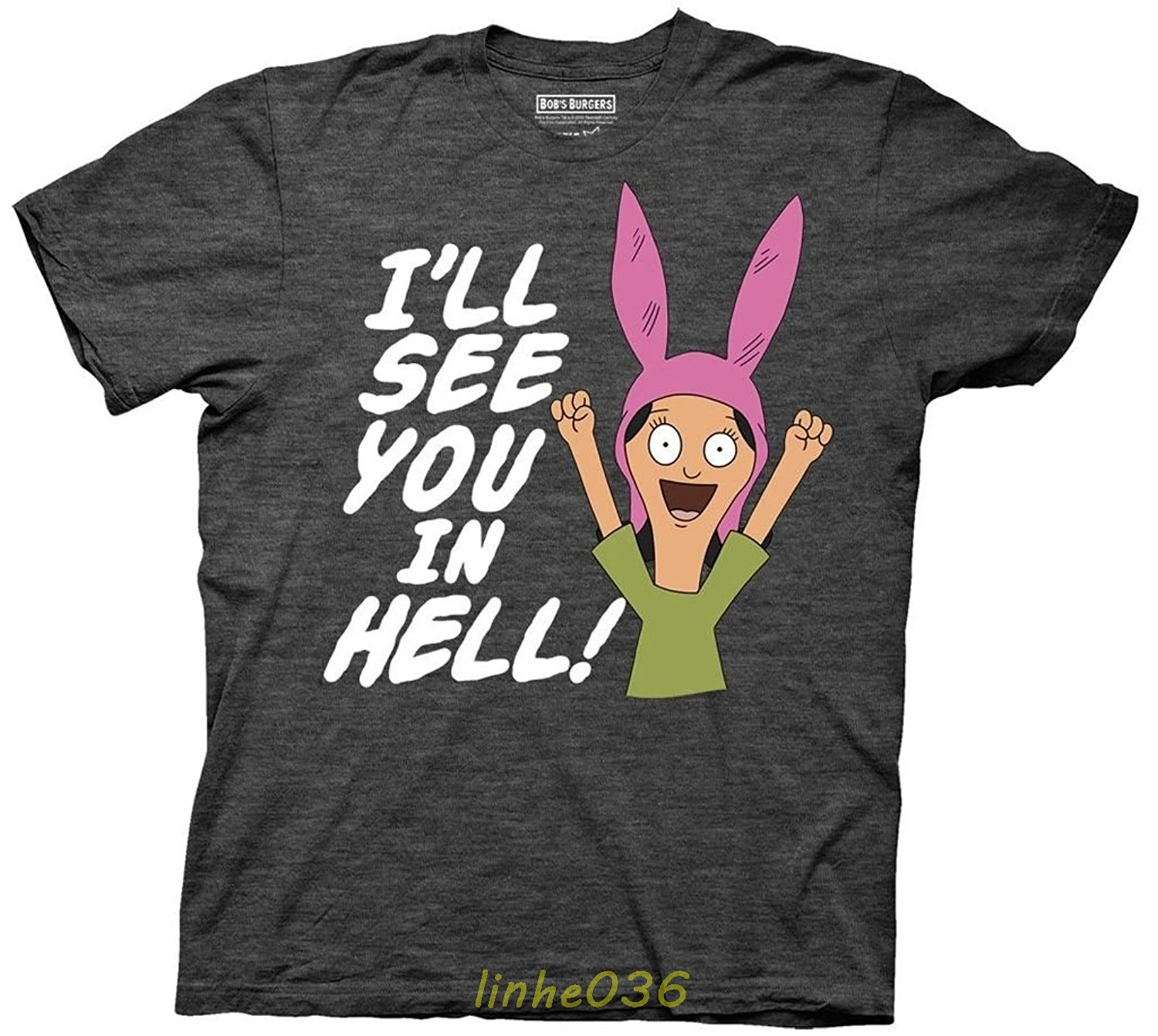 

Gildan Bobs Burgers Louise I Will See You in Hell Adult Heather Charcoal T-shirt