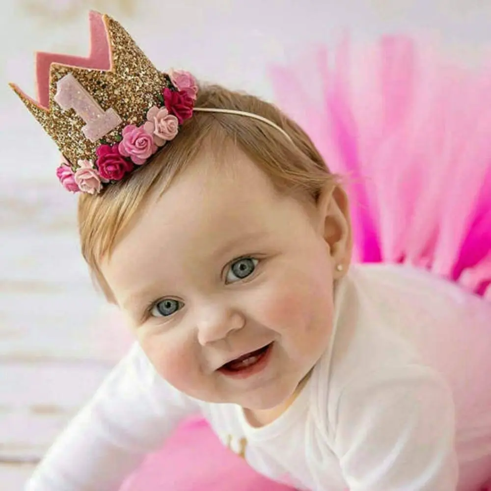 Hot Glitter Sequins Flower Crown Newborn Headband Accessories Gold