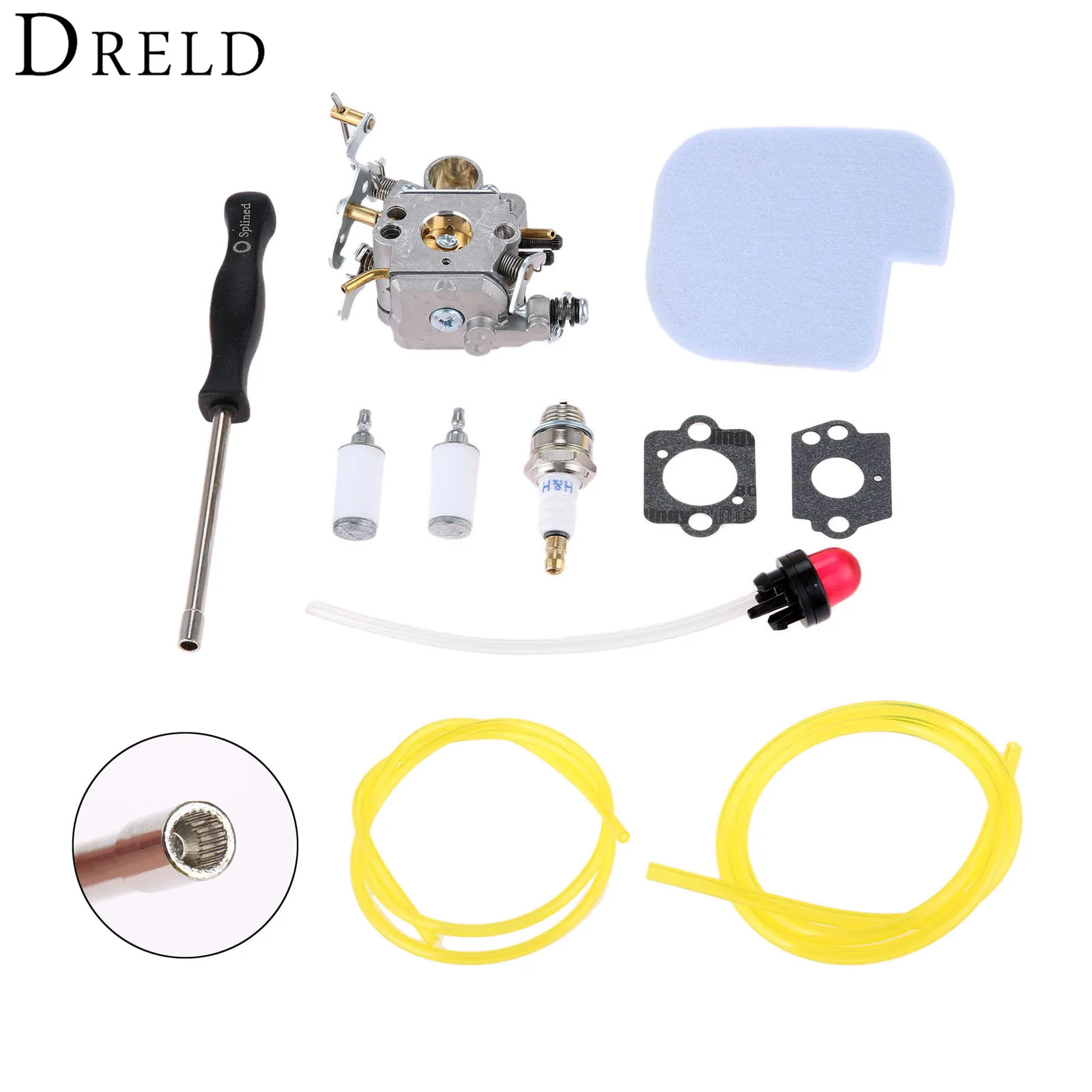 

DRELD Carburetor Carb +Gasket+Fuel Filter+Primer Bulb+Air Filter+Spark Plug+Spined Tool For Poulan Craftsman Chainsaw C1M-W26
