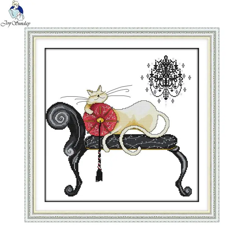 Joy Sunday Sleeping cat 3 Счетный набор ручной вышивки крестом 11CT 14CT DMC с принтом ткань для вышивки домашний декор