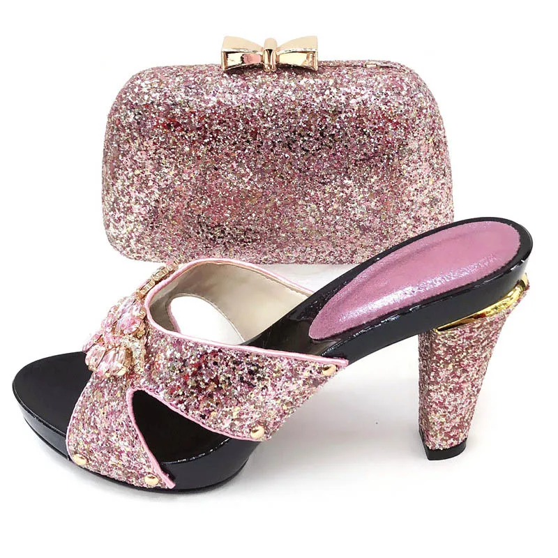 

Latest Pink Color Women Shoes and Bag Set In Italy Italian Shoes and Bags To Match Shoes with Bag Set Decorated with Crystal