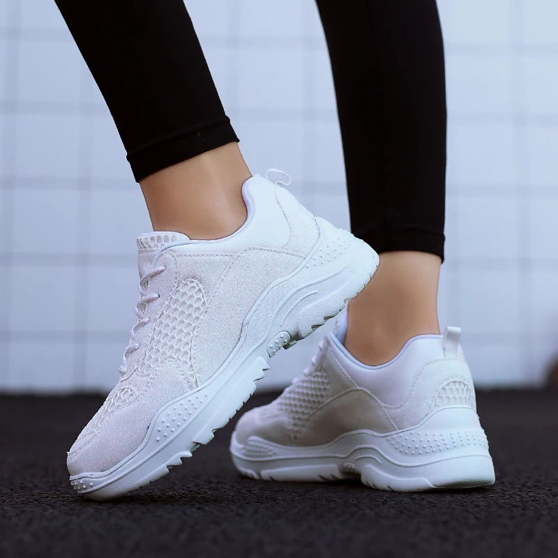 2018 Женская Светоотражающая обувь zapatillas mujer шикарная на толстой платформе женские