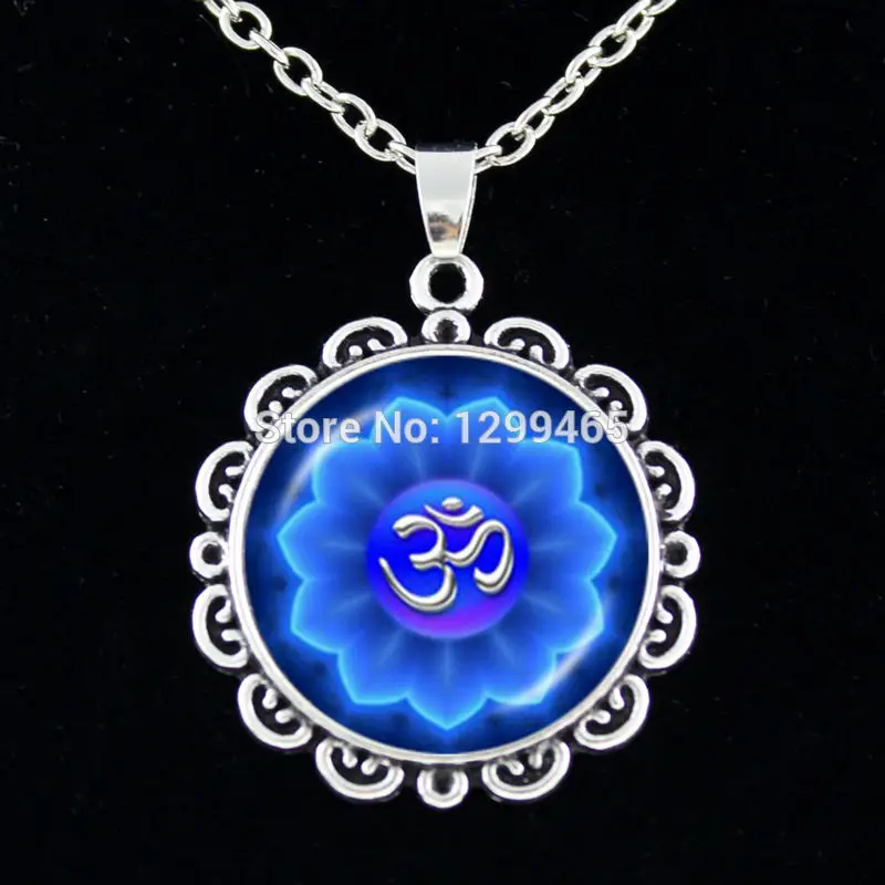 

Religion jewelry Reiki chakra pendant OM Glass long necklace chakra healing mandala necklace yoga Indian jewelry C 118
