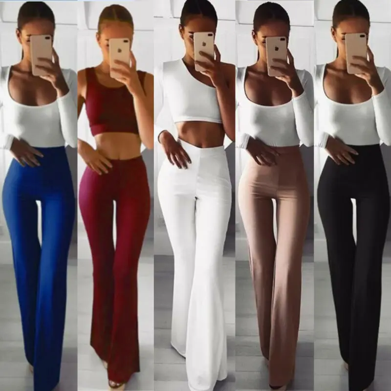 

Local Stock New Women Slim High Waist Wide Leg Flared Ladies Palazzo Stretch Trousers Pants