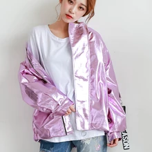 Весенне-осенняя металлическая куртка-бомбер, розовая, серебряная, голограмма, парка, пальто в стиле панк, хип-хоп, свободная повседневная женская и мужская верхняя одежда, Chaqueta Mujer