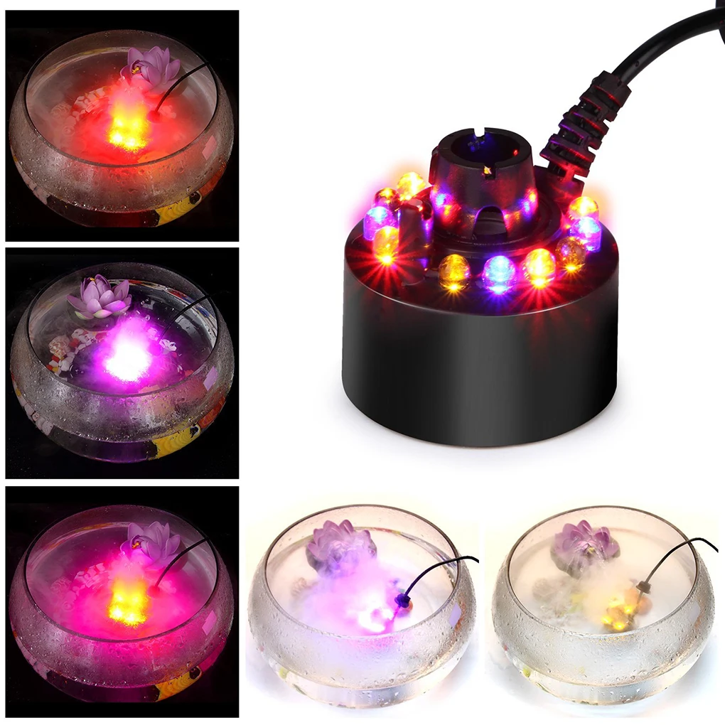 

Mini Color Changing 12 LED Mist Maker Fogger Water Circulation Fountain Pond Fog Atomizer Air Humidifier Aquarium