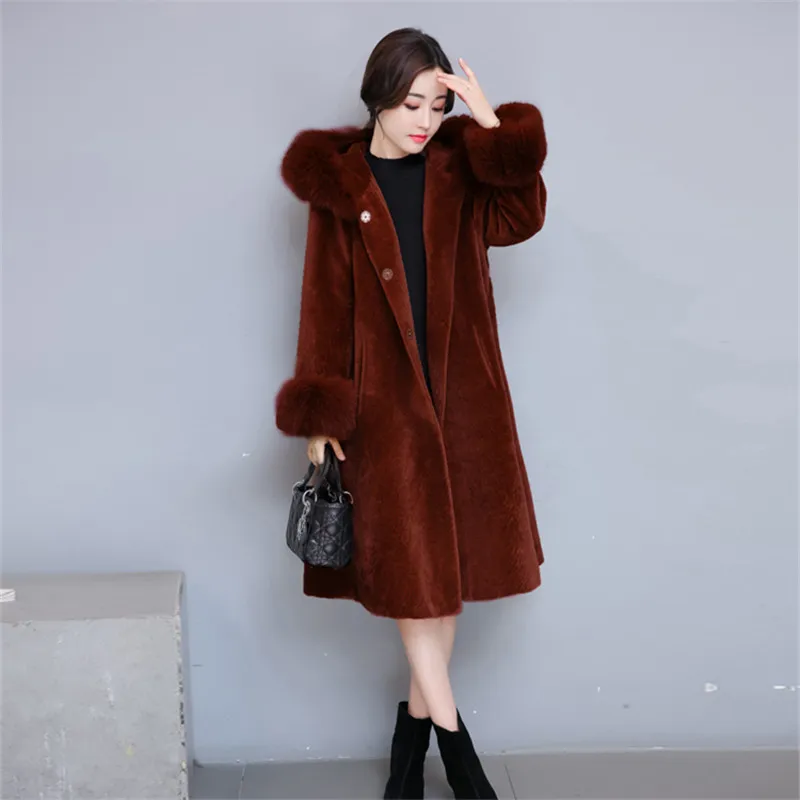 Зимнее длинное женское меховое пальто размера плюс в Корейском стиле, элегантное уличное Женское пальто из искусственного меха, новое поступление