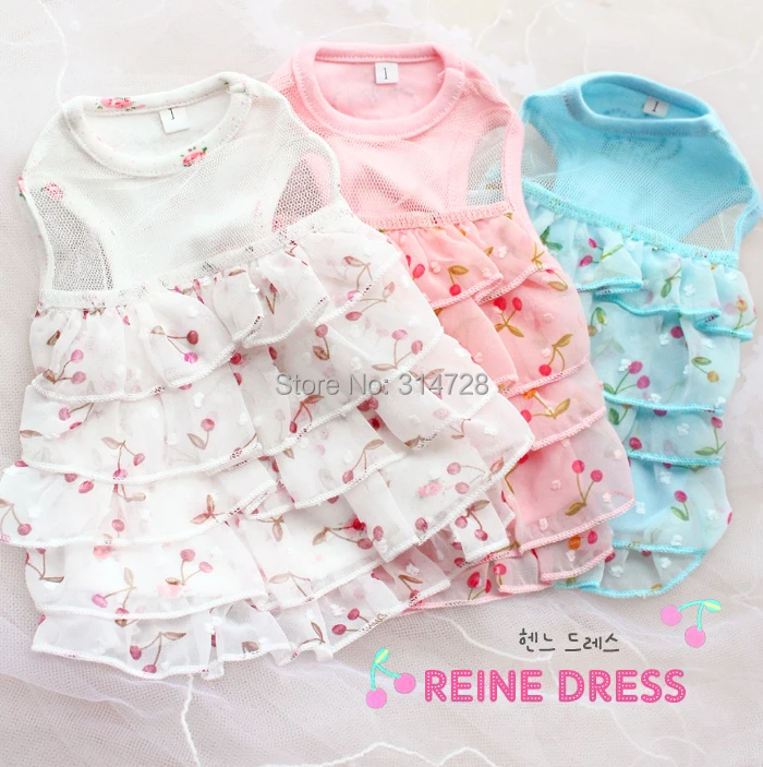 

Free shipping summer 100%cotton+chiffon cherry layer after layer clothes for dogs for small dogs dog clothes dress