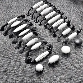

1pcs Porcelain Drawer Handles and Pulls Wardrobe Cabinet Door Handle and Knobs Furniture Hardware Pull Dumb Black and White