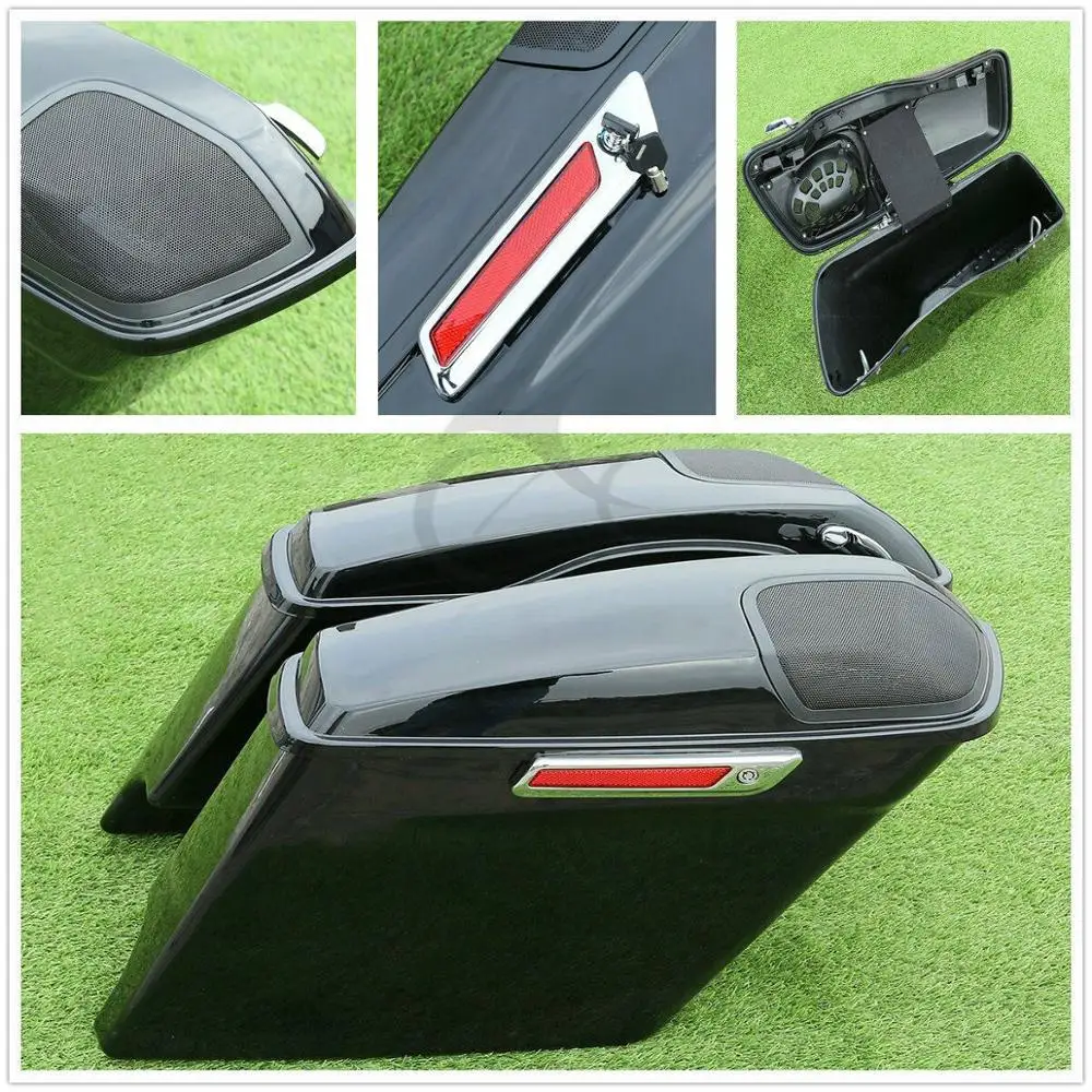 

Motorcycle Stretched Extended Saddlebags + Speaker Grill For Harley Touring FLT FLHT 2014-2019 17 16