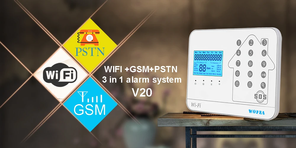Wofea WIFi PSTN GSM сигнализация 3 в 1 сенсорная клавиатура приложение управление домашняя система охранной сигнализации набор с русским, английским, испанским