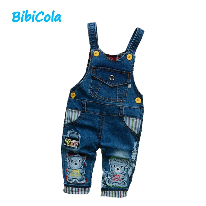 BibiCola autumn baby boys denim bib pants infant jumpsuit toddle kids overalls jeans clothes