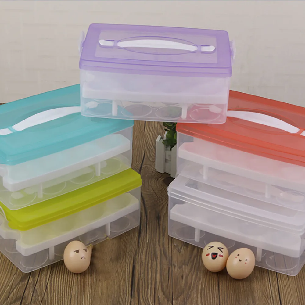 

NEW Shatterproof Durable Protection Portable Home 24 Grid Bilayer Eggs Organizer Refrigerator Egg Storing Space Saving Cabinet