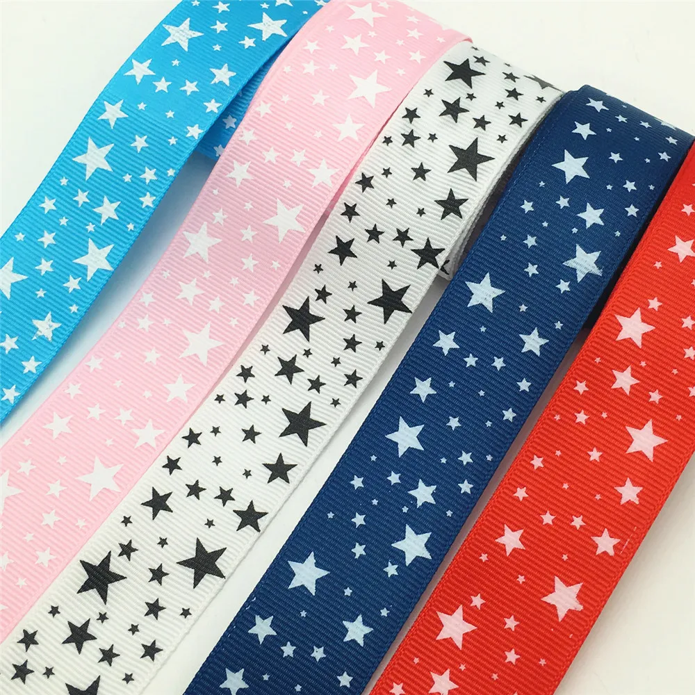 

Wholesale 5 Yards 1Inch 25mm Wide Stars Printed Grosgrain Ribbon Hair Bow/Christmas/wedding DIY Sewing Craft