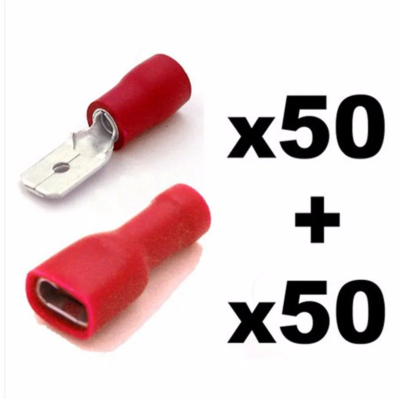 

50Sets/100 Pcs 22-16AWG Insulated Spade Crimp Wire Cable Connector Splice Terminal Male/Female Kit Insulated Spade Connectors