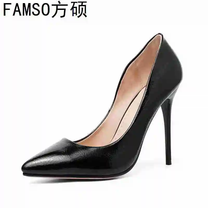 

FAMSO 2019 Shoes Pumps For Women Peep toe Big Size 34-43 Spring Autumn Patent Leather High Hoof Heels Wedding Shoes Pumps Office
