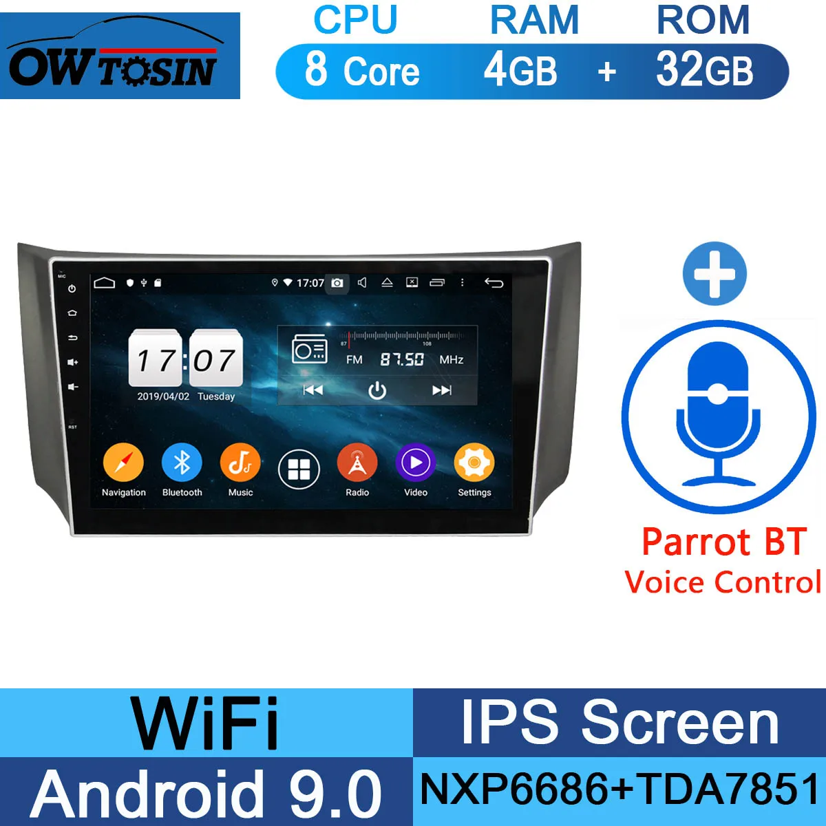 10," ips 8 ядерный 4G+ 64G Android 9,0 автомобильный DVD радио gps для Nissan SYLPHY B17 Sentra 2012 2013 DSP CarPlay - Цвет: 32G Parrot BT