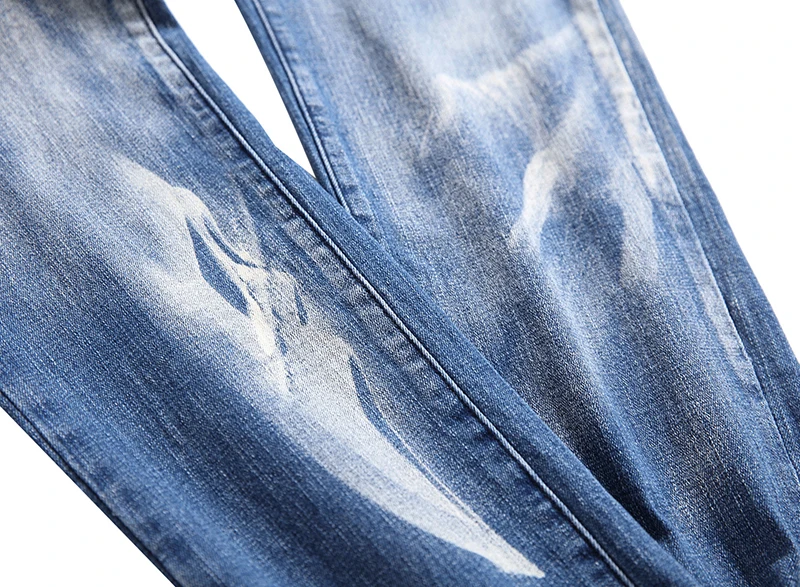 Синие байкерские джинсы мужские с двойным принтом Slim Fit Мужские джинсы из денима индивидуальность 3D Череп хип хоп джинсы прямые эластичные