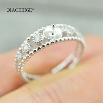 

QIAOBEIGE Ring Finding Blank Adjustable open diy pearl accessory Silver Wedding Jewelry for Women Engagement Cubic Zirconia