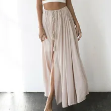 Богемные женские свободные длинные юбки пляжная летняя шифоновая Сплит Эластичная Высокая Талия Макси Юбка Повседневная Женская Сарафан для отдыха