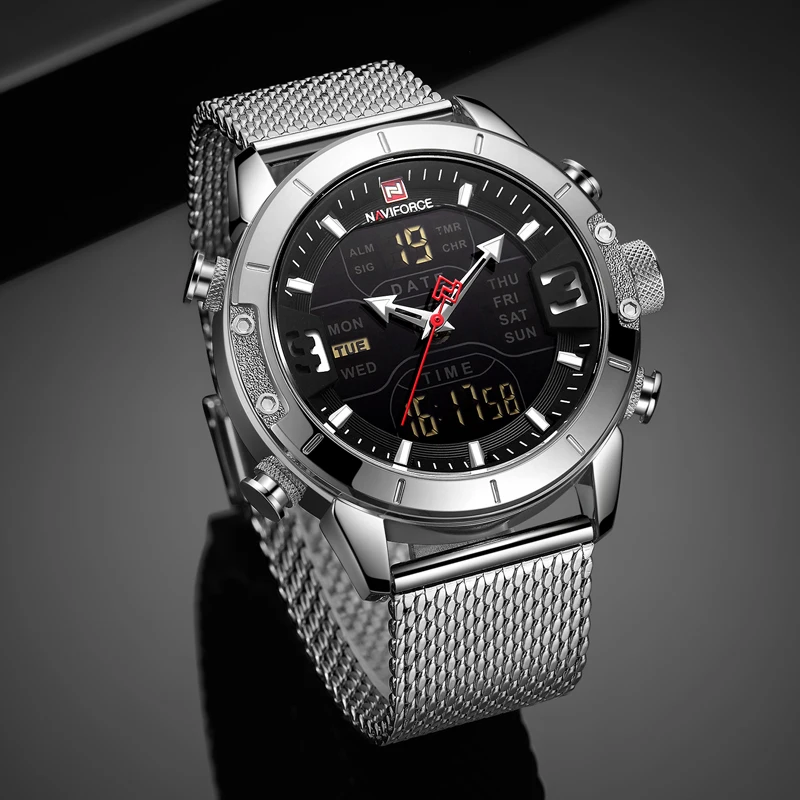 Топ люксовый бренд NAVIFORCE мужские модные спортивные кварцевые часы светодиодный цифровые часы мужские полностью стальные военные часы Relogio Masculino