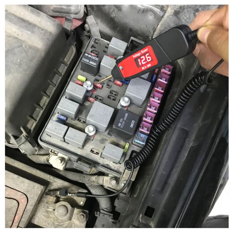 1.65m Spring Line Car Digital LCD Electric Voltage Test Pen Probe Detector Tester With LED Light for Auto Car Testing Tool