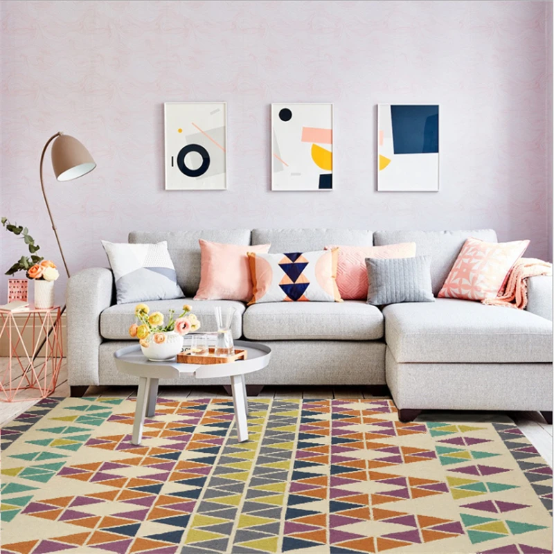 European Ethnic Style Geometric Element Carpet Area Rug for Living Room Bedroom Rug Non-slip and Anti-wrinkle Floor Mat