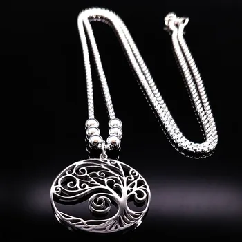 

2020 Fashion Tree of Life Stainless Steel Necklace Silver Color Big Necklace for Women Jewelry bisuteria mujer N18071