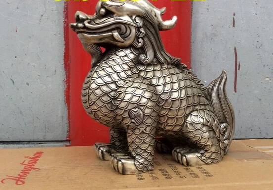 

xd 001831 Chinese White Copper Silver Lucky Beast dragon statue unicorn 25 cm tall