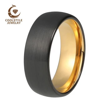 

8MM Black Gold Men Ring Tungsten Carbide Wedding Band Domed Band Brushed Finish Comfort Fit